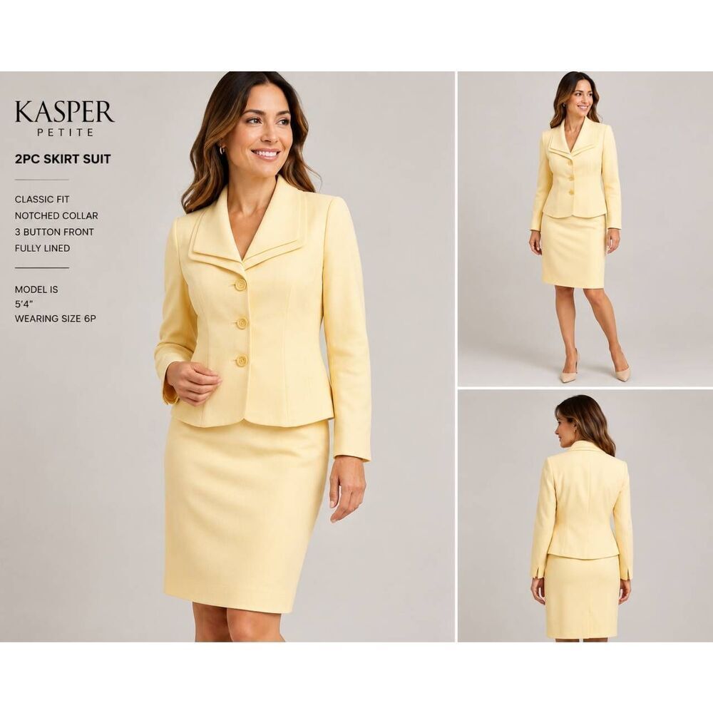 Kasper Petite 2PC Skirt Suit 6P Yellow Career Blazer Skirt Set NWT Workwear